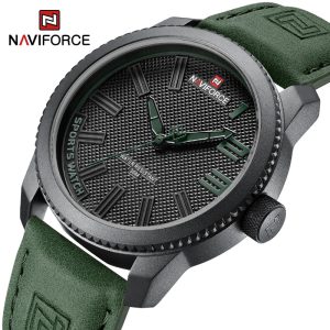 Relógio Masculino de Pulso Naviforce Pulseira em Couro Anti-Choque A Prova D'Água